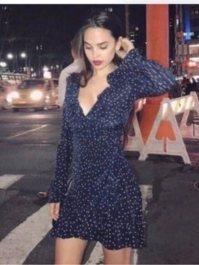 Realisation Par Alexandra Ruffled Silk Wrap Mini Dress Navy Star Print